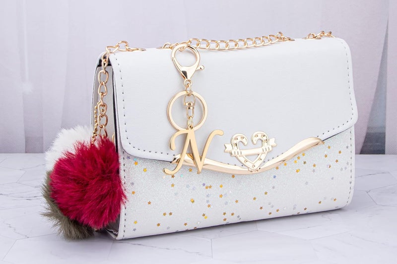 Suweibuke Cute Stainless Steel Gold Initial Letter Keychain for Women Girl, Charms for Key Handbag Backpack Bag, Personalized Gift - Image 2